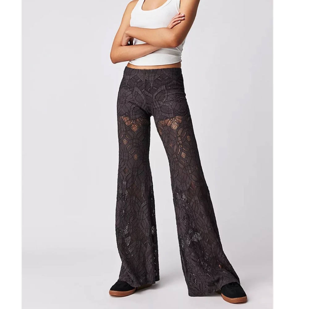 Nightcap‎ clothing Priscilla Lace Bell Pants in Charcoal Size XS